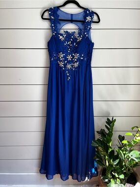 Masquerade Royal Blue Embellished Chiffon Maxi Dress